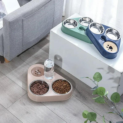 Stainless Steel 3-in-1 Pet Food and Water Bowl Set - PET PORT 