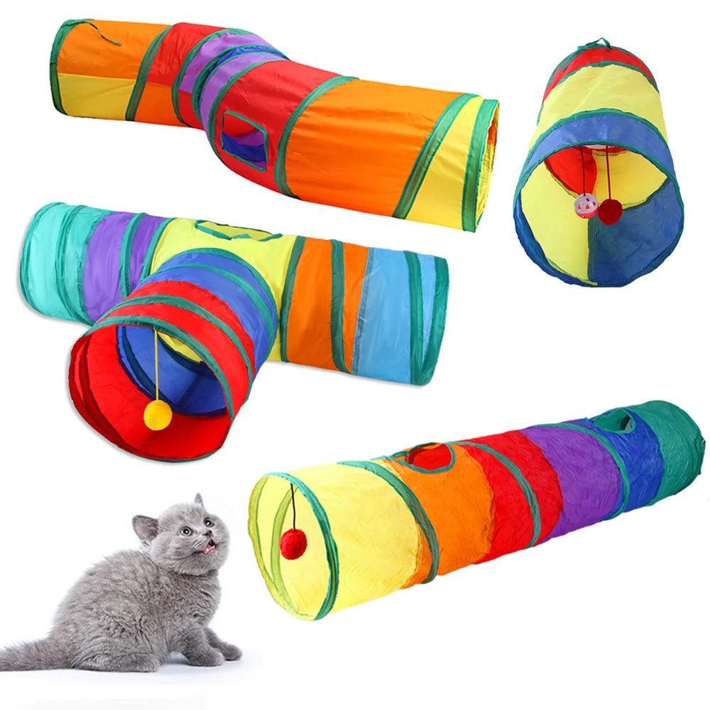 Foldable Rainbow Cat Tunnel Toy - PET PORT 