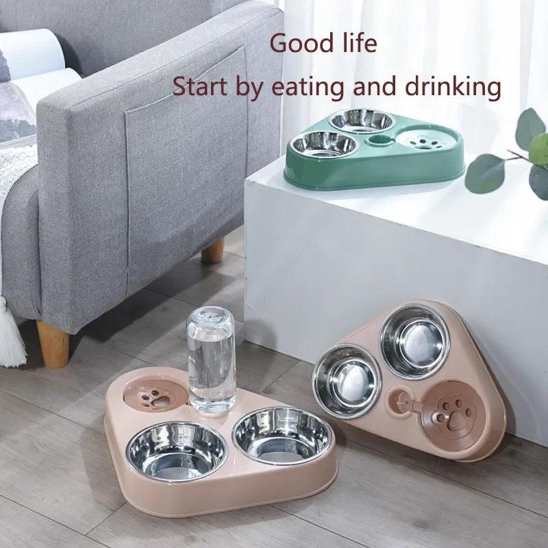 Stainless Steel 3-in-1 Pet Food and Water Bowl Set - PET PORT 